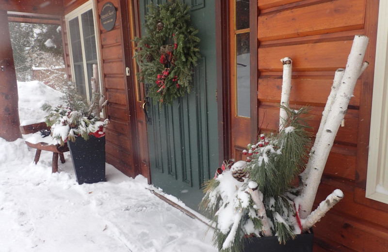 Winter at Heather Lodge exterior front desk entrance.