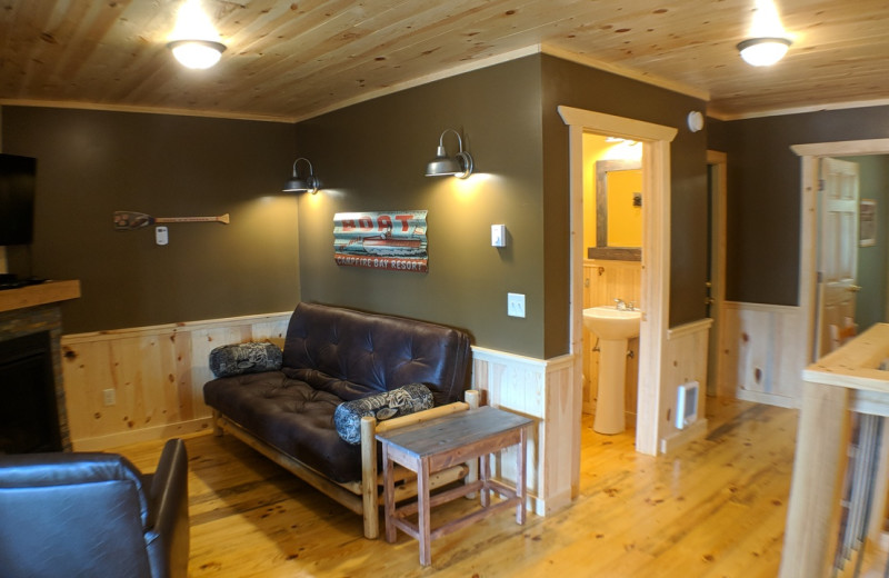 Cabin living room at Campfire Bay Resort.