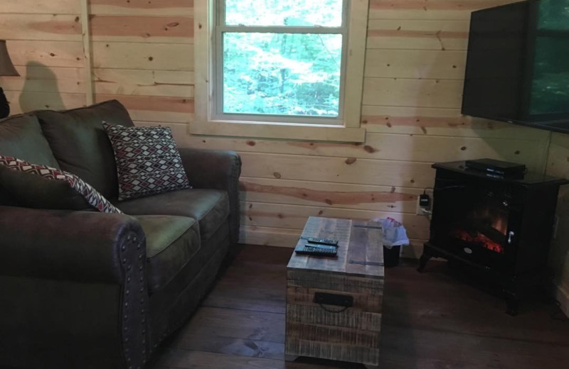 Cabin living room at Corban Cabin Getaways.