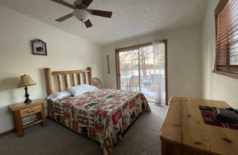 Cottage bedroom at Popp's Resort.