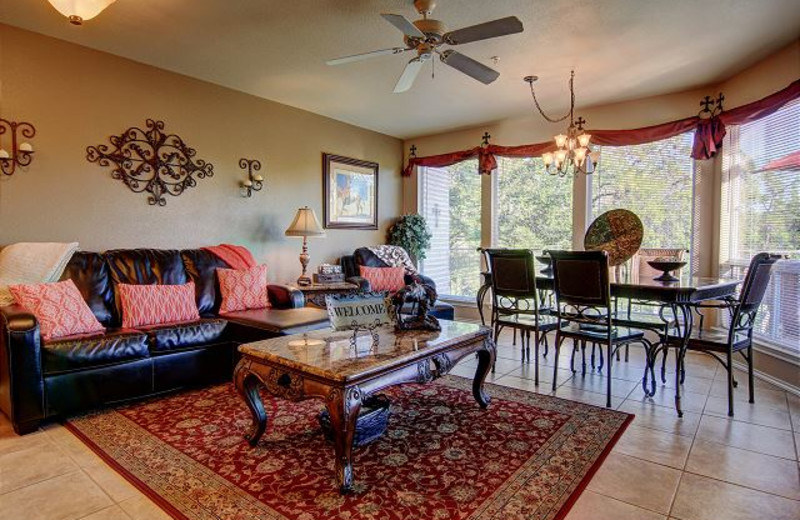 Rental living room at New Braunfels Escapes.