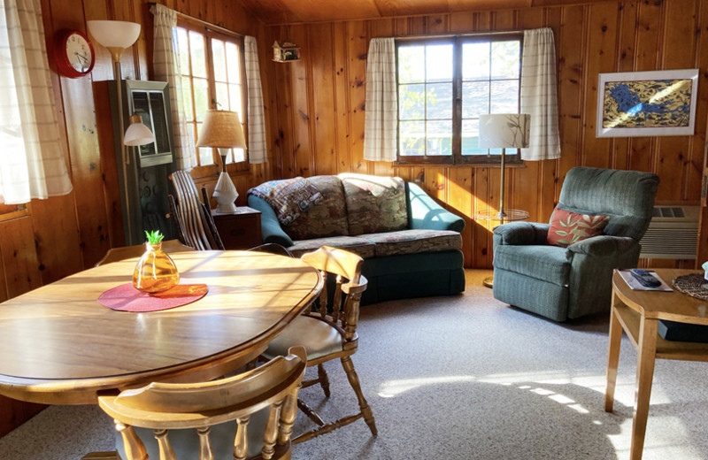 Cabin living room at Grandview of Lake Kabetogama.