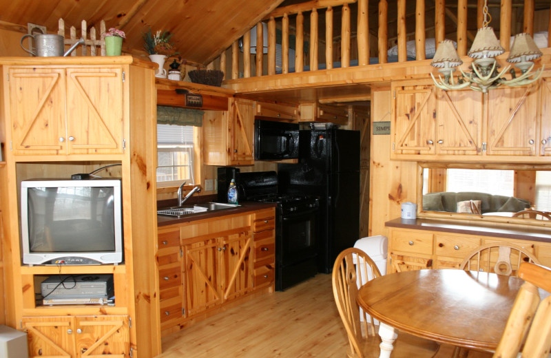 Cabin kitchen at Lake Cabins Resort.