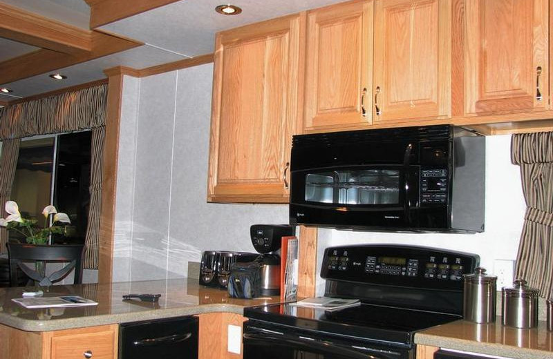 The 70' Eagle houseboat kitchen at Lake Oroville.