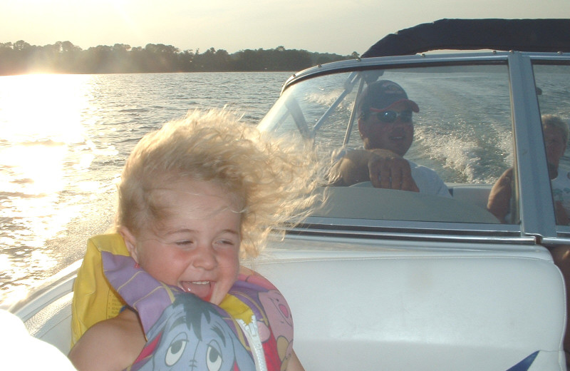 Boating on lake at Sunset Bay Resort.