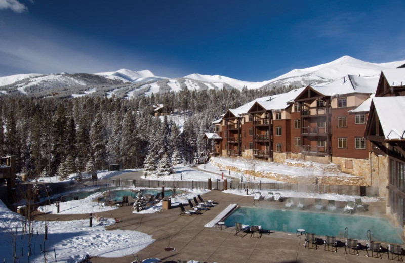 Winter exterior at Grand Timber Lodge.