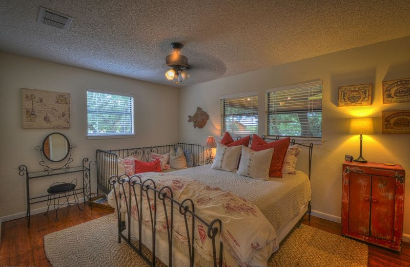 Rental bedroom at Shady Grove Vacation Home on Lake LBJ.