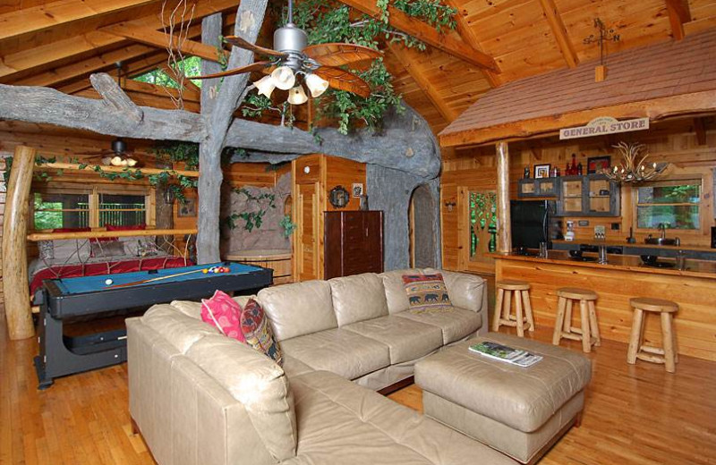 Cabin living room at Timber Tops Luxury Cabin Rentals.