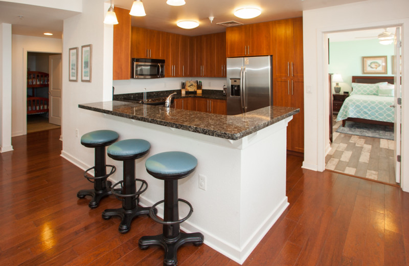 Rental kitchen at Sanctuary Vacation Rentals at Sandbridge.