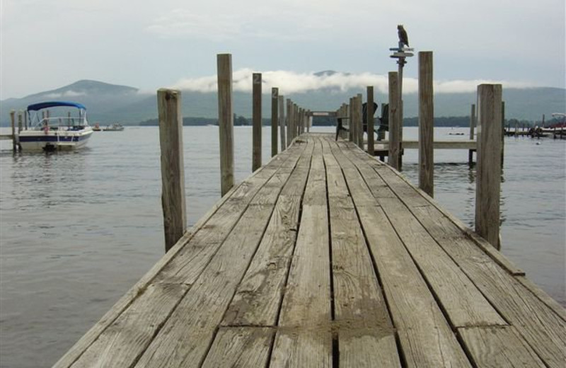 The dock on Lake George at Golden Sands Resort.