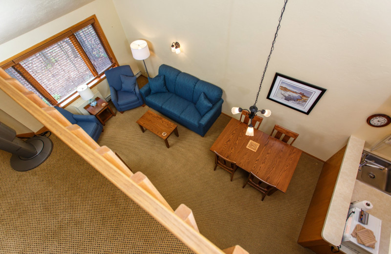 Guest living room at Waterbury Inn Condominium Resort.