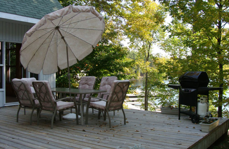 Chalet patio at Port Cunnington Lodge.