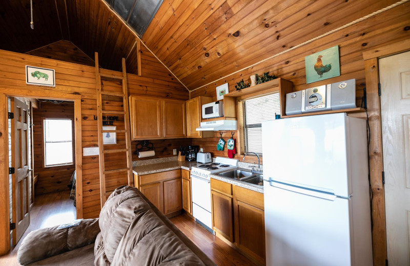 Cabin kitchen at Walnut Canyon Cabins.