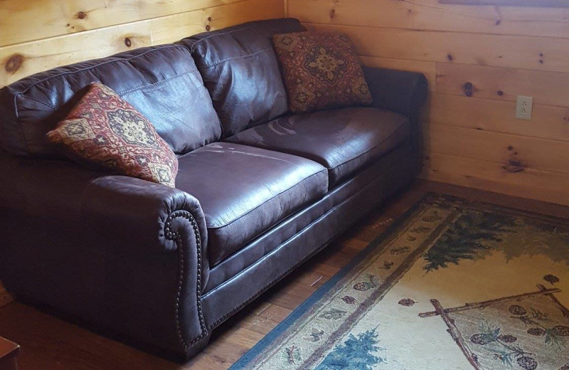 Cabin living room at American Pines Cabins.