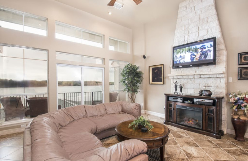 Living room at A+ Open Water Lake House.