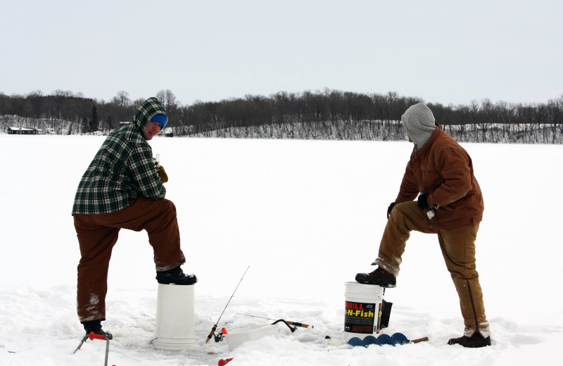 Ice fishing at East Silent Lake Resort.