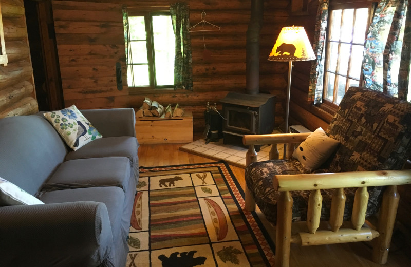 Cabin living room at Loon Lake Lodge.