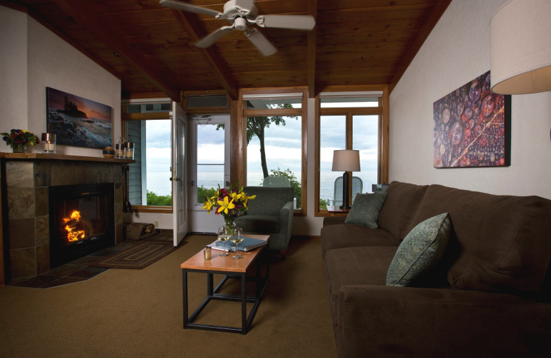 Guest living room at Bluefin Bay on Lake Superior.