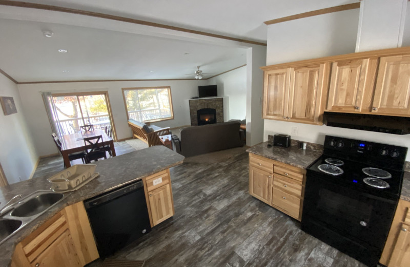 Cottage kitchen and living room at Popp's Resort.