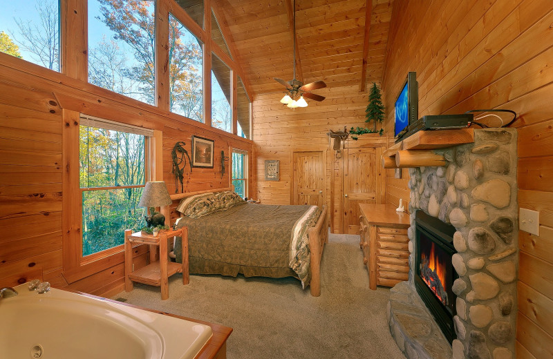 Cabin bedroom at Aunt Bug's Cabin Rentals, LLC.