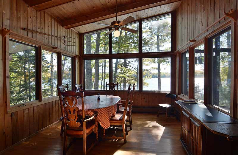 Cabin dining room at North Country Vacation Rentals.