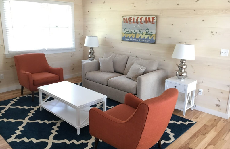 Cabin living room at Linekin Bay Resort.