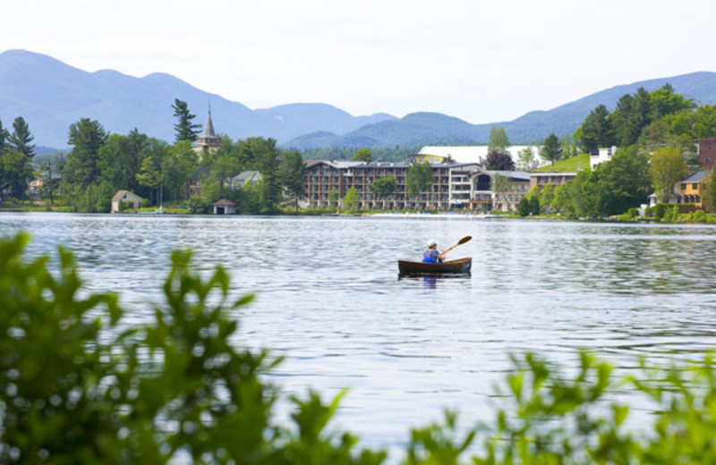 Boat on lake view at Golden Arrow Lakeside Resort.