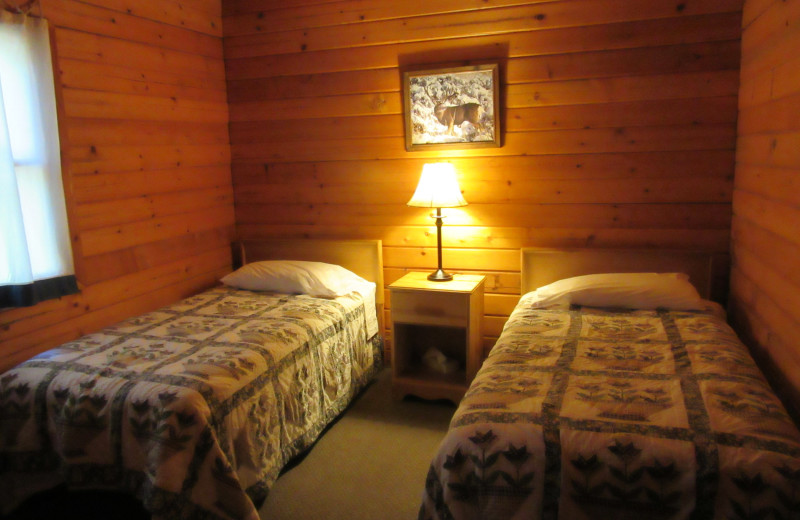 Cabin bedroom at Reindeer Lake Lodge.