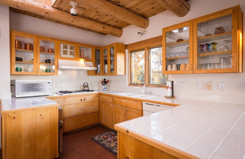 Rental kitchen at Two Casitas, Santa Fe Vacation Rentals.