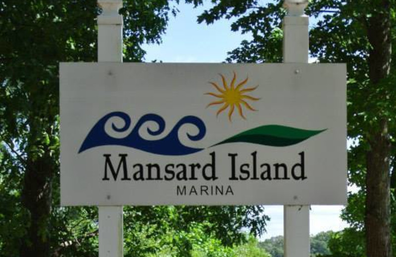 Welcome sign at Mansard Island Resort & Marina.