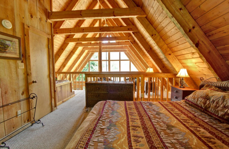 Rental bedroom at Auntie Belham's Cabin Rentals.