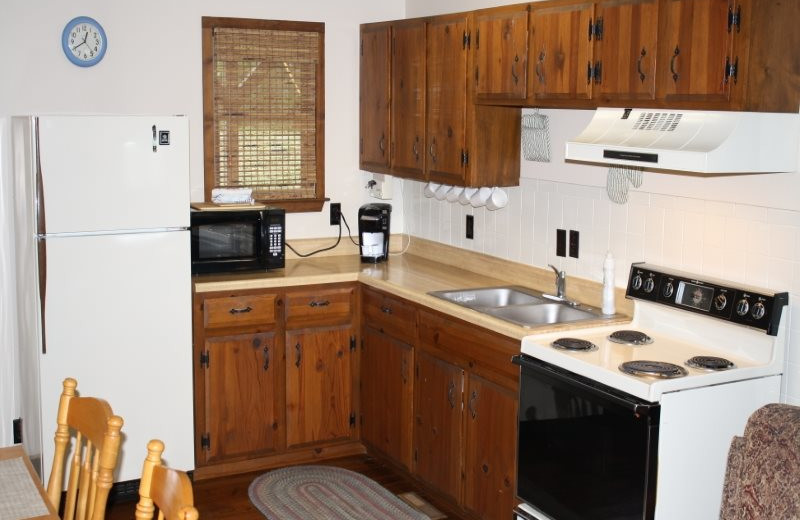 Cabin kitchen at Arkansas White River Cabins.
