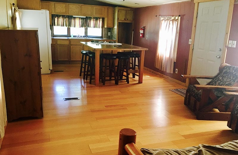 Cabin living room at River Bend's Resort & Walleye Inn.