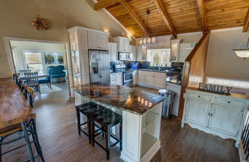 Rental kitchen at Sandbridge Blue Vacation Rentals.