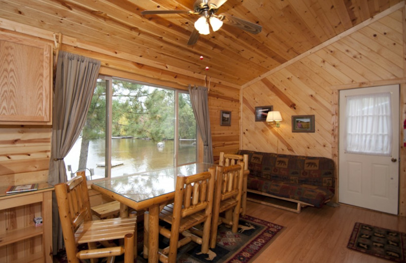 Cabin dining room at Moose Track Adventures Resort & Outfitter.