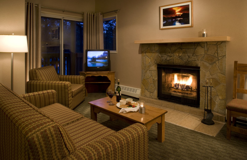 Condo living room at Banff Rocky Mountain Resort.