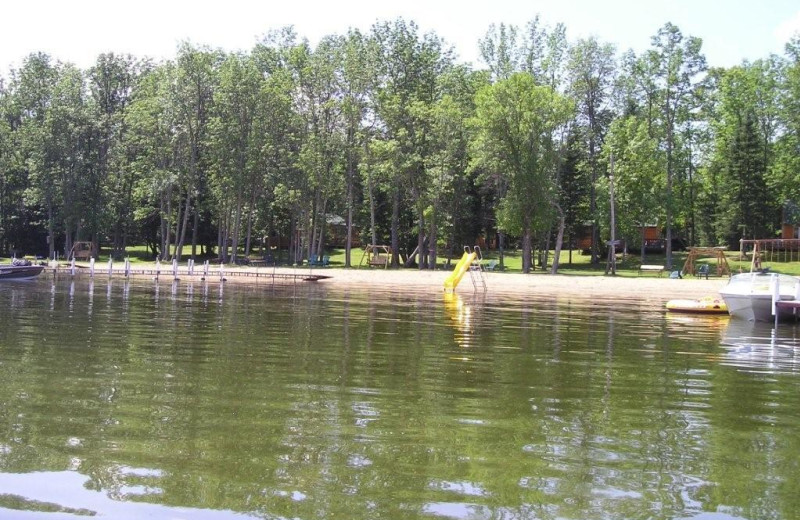 A view of the beach area from the water