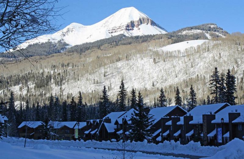 Winter scene at Cascade Village Condominiums.