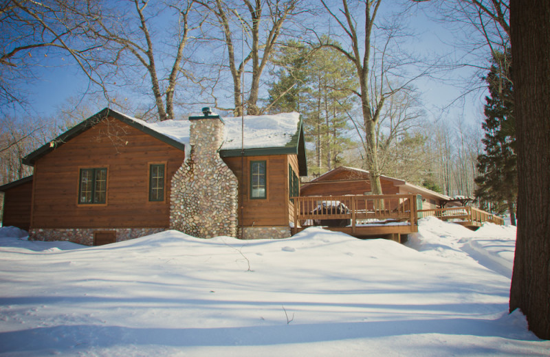 Cabin exterior at Tri Lake Timbers Resort.