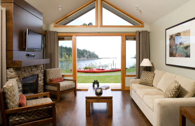 Cottage living room at Mayne Island Resort and Spa.