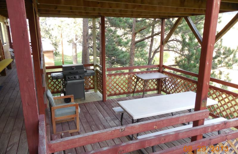 Patio at Black Hills Cabins & Motel at Quail's Crossing.