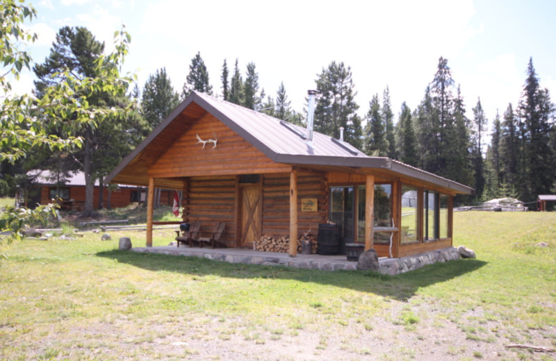 Cabin exterior at Chaunigan Lake Lodge.