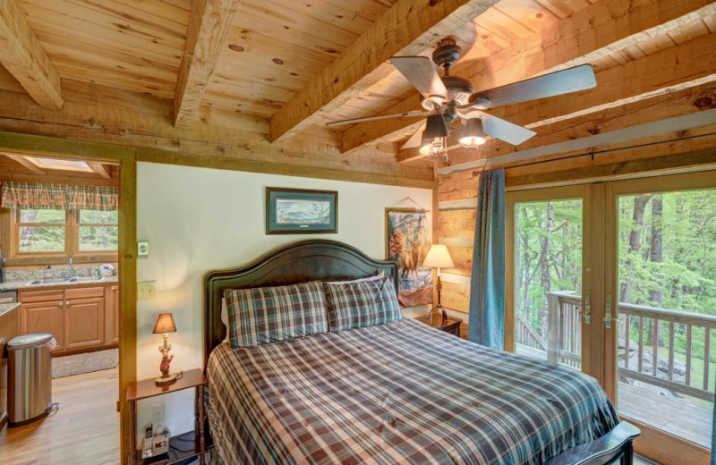 Cabin bedroom at Foscoe Rentals.