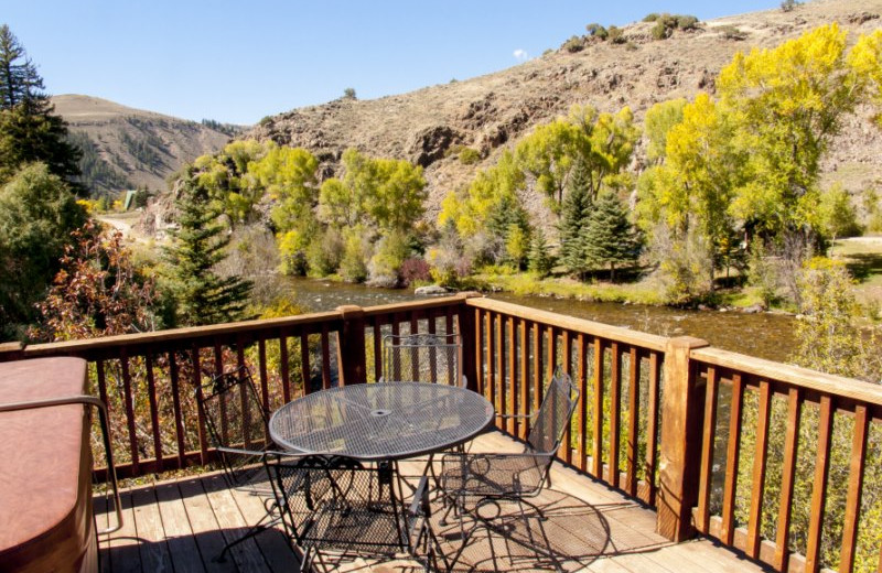 Cabin deck at Three Rivers Resort & Outfitting.