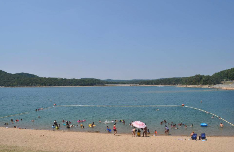 Beach near Lake Forest Luxury Log Cabins.