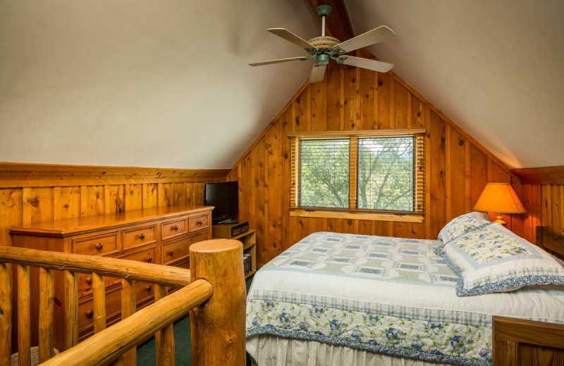 Cabin bedroom at The Glen Eden Resort.