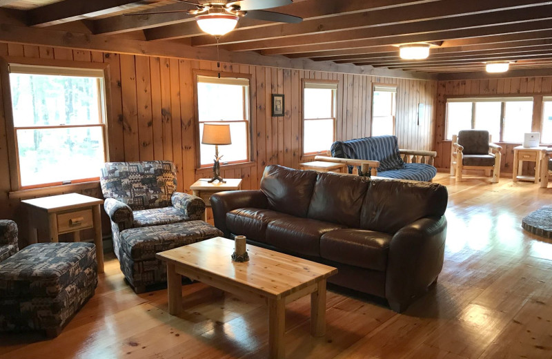 Cottage living room at Westward Shores Camping Resort.