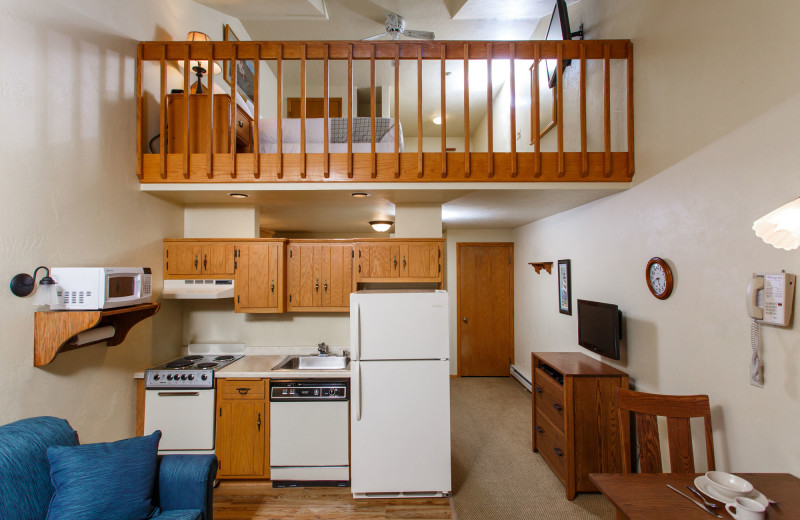 Guest room at Waterbury Inn Condominium Resort.