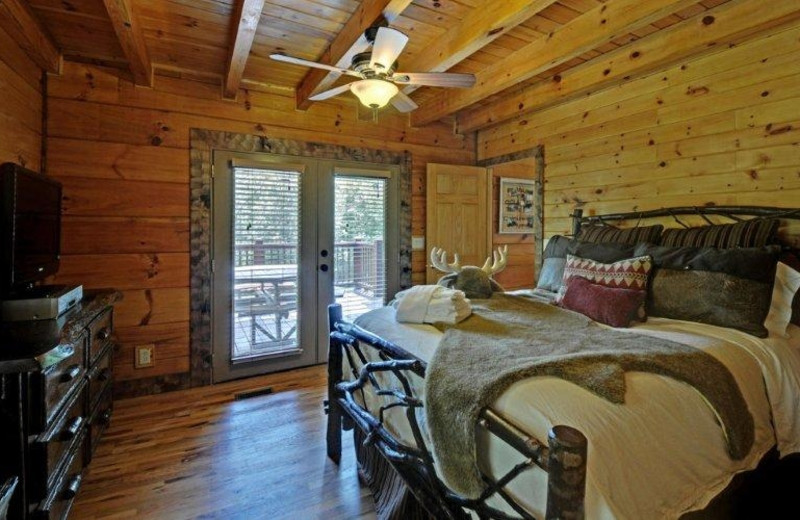 Cabin bedroom at Southern Comfort Cabin Rentals.