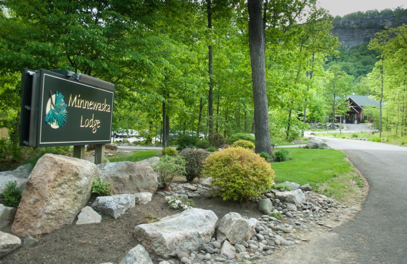 Welcome sign at Minnewaska Lodge.